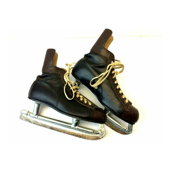 Vintage Pair Used Decorative 1950s-1960s Leather All Star NHL Canada Ice Skates  image {1}