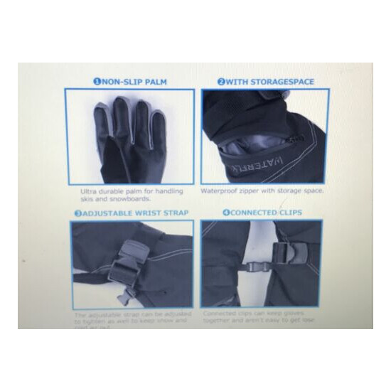 Waterfly Mens Waterproof Winter Ski Gloves Large Black Thumb {4}