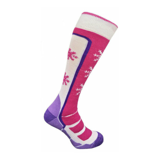 Women Girls Ski Socks Wool Long Warm Winter Snowboard Thermal Pink White 2 sizes Thumb {1}