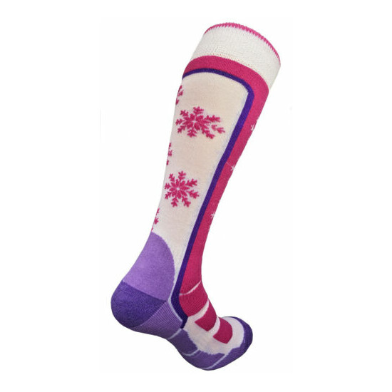 Women Girls Ski Socks Wool Long Warm Winter Snowboard Thermal Pink White 2 sizes Thumb {2}