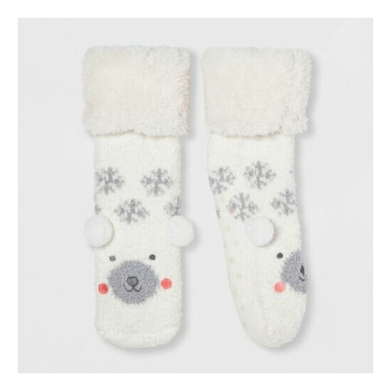 Womens Polar Bear Cozy Cuff Slipper Socks - Xhilaration Ivory One Size Thumb {1}