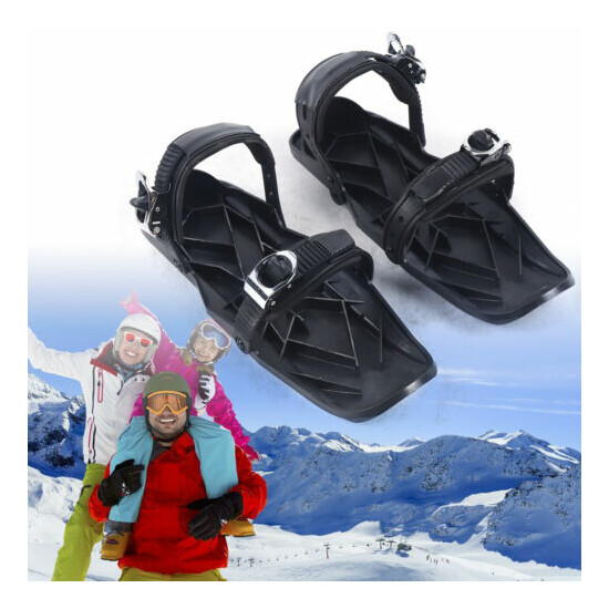Pair Of Mini Ski Boots Black W/ Adjustable Straps Fit Snow Parks, Forest Trails Thumb {1}