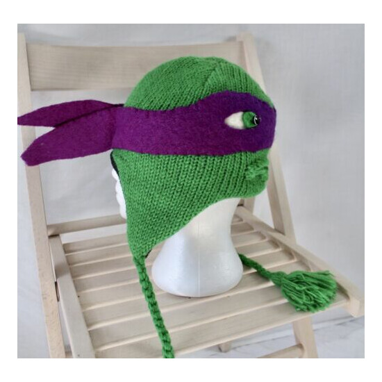 Youth Wool Knit Fleece Lined Ninja Turtle Hat Green Purple image {3}