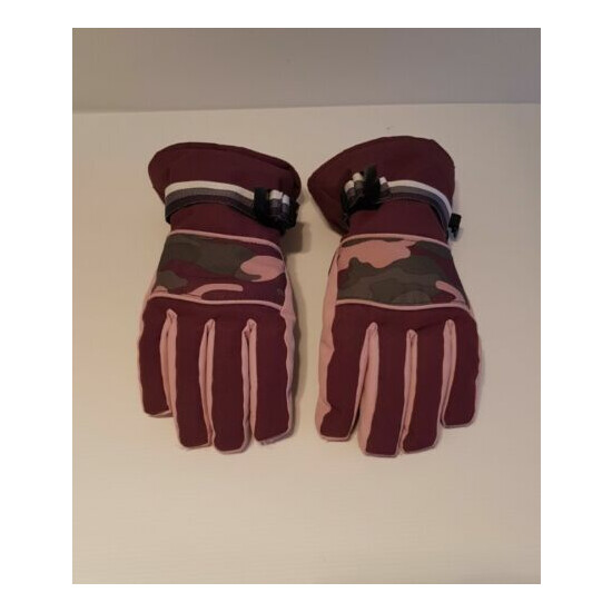 CRANE Girls Size 9-10 Pink Purple Camo Dupont Sorona Snow Gloves Insulated Warm Thumb {2}