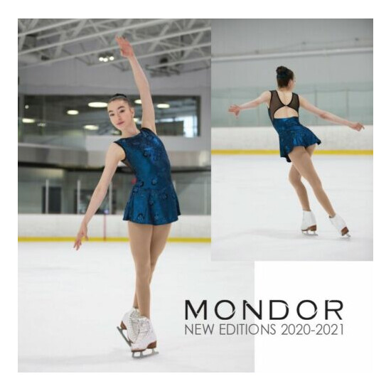 MONDOR Turquoise & Black Shiny Glitter Mesh Figure Skating Competition Dress NEW Thumb {1}