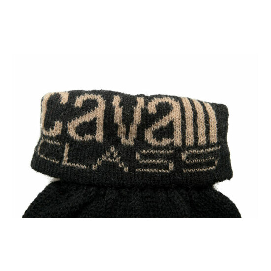 Cavalli Class Unisex 100% Wool Black Logo Print Knitted Gloves One Size image {3}