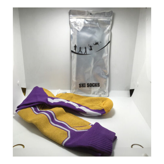 White Leopard High Performance Thick Ski Wool Socks Purple & Yellow. XL. NEW Thumb {3}