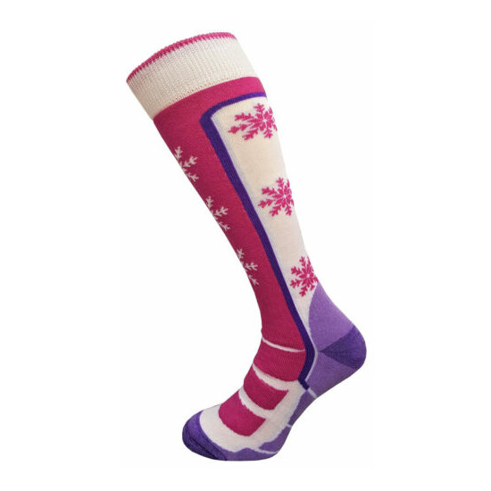 Women Girls Ski Socks Wool Long Warm Winter Snowboard Thermal Pink White 2 sizes image {4}